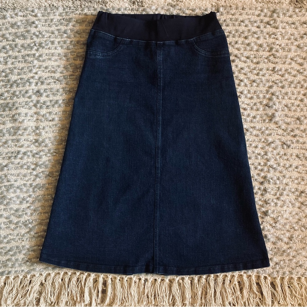 Modest denim midi skirt